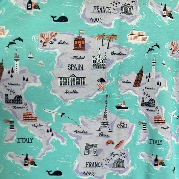 Munki Munki‎ European Travel Print Short Sleeve Front Button Down PJ Pajama Top - Picture 3 of 9